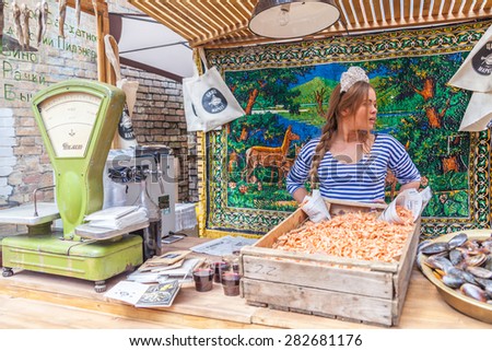 Kyiv - May 16: Sale of seafood at the food festival, May 16, 2015, Kyiv, Ukraine