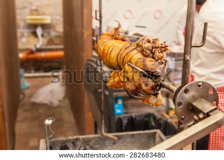 Kyiv - May 16: Pig on the grill at the food festival, May 16, 2015, Kyiv, Ukraine