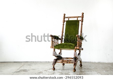 Classical style rocking chair with green wool on white background