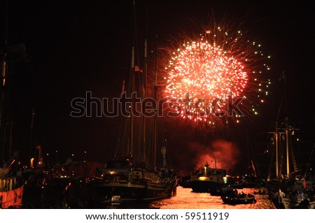 AMSTERDAM,THE NETHERLANDS-AUGUST 20: Fire works at the Sail event 2010 on August 20, 2010 in Amsterdam,The Netherlands