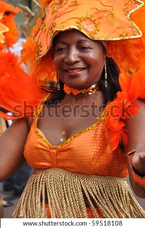 ARNHEM, THE NETHERLANDS-AUGUST 21: Performer participates at the Summer Carnival (Rio aan de Rijn) on August 21, 2010 in Arhem, The Netherlands. It attracts more than 100.000 visitors every year.