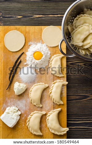 Homemade dumplings on a wooden table