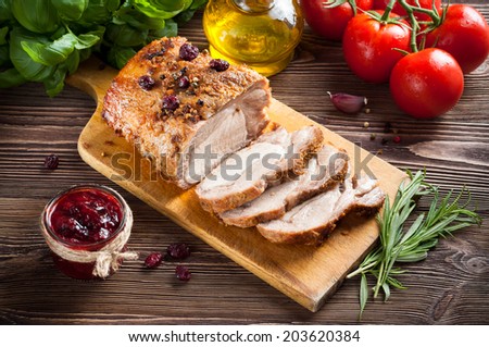 Roasted pork loin with cranberry and rosemary