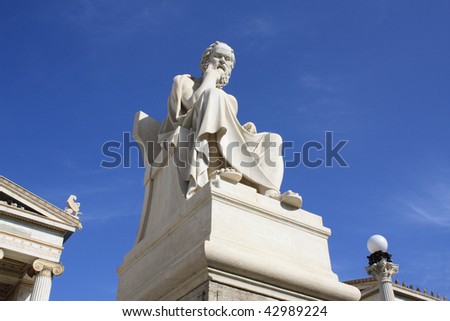 Neoclassical statue of ancient Greek philosopher Socrates in front of Academy of Athens, Greece