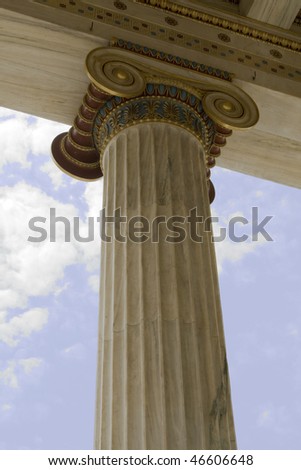 Closeup of neoclassical ionic column in Academy of Athens, Greece.