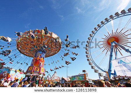 Munich - October 3: The Chairoplane Is Spinning At The Oktoberfest Fair Ground In Munich On October 3, 2010 In Munich, Germany.