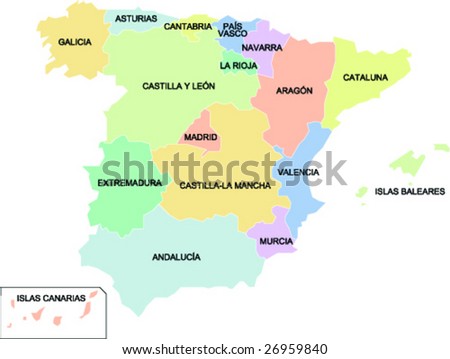 map of spain regions. map of Spain showing the