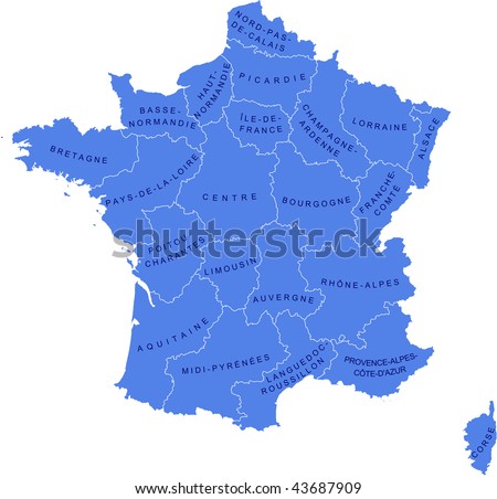 Regions on Map As A Vector Illustration Showing The Regions Of France And Their
