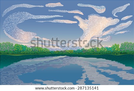 a beautiful river landscape with abstract patterns