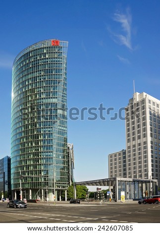 BERLIN, GERMANY - MAY 31, 2014: Business Towers at Potsdamer Platz - financial district of Berlin, Germany