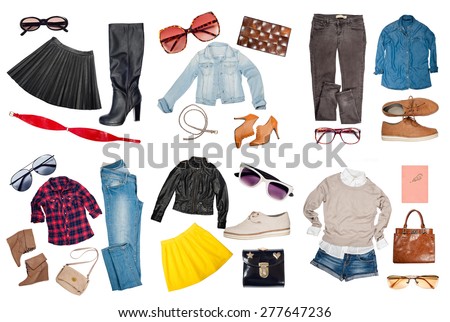 Outfits of clothes and woman accessories