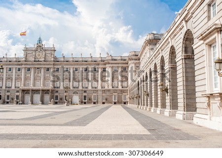 MADRID SPAIN - JUNE 23, 2015: Palacio Real de Madrid (Royal Palace of Madrid), the official residence of the Spanish Royal Family at the city of Madrid