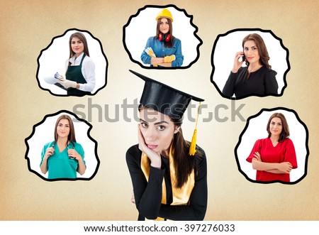 Career choice options over paper texture background.