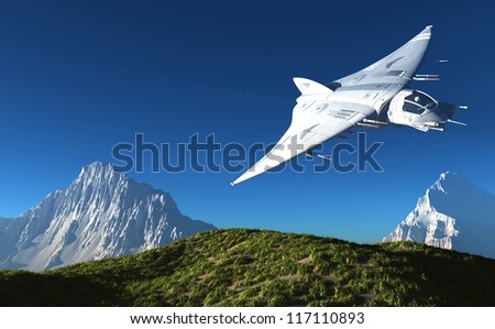 The space plane on a background of nature.