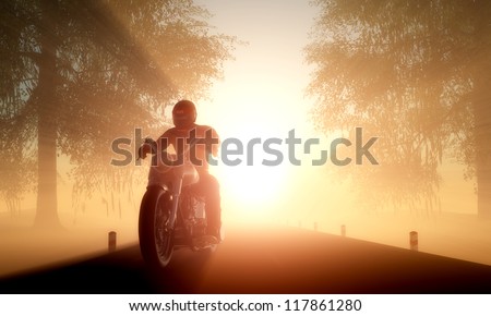 Silhouette of a rider on an orange background.