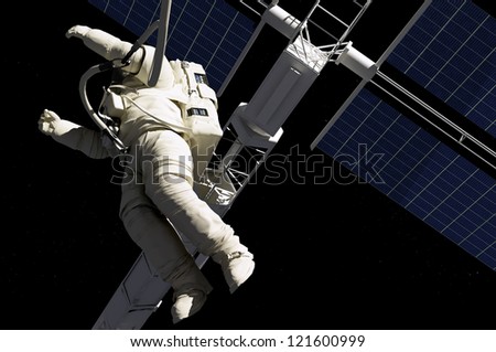 Astronaut in space around the solar battarei.