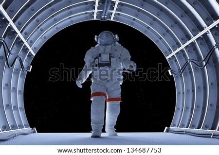 Astronaut in the tunnels of the spacecraft Astronaut in the tunnels of the spacecraft