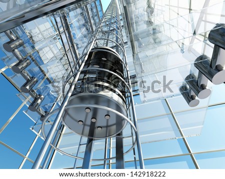 The interior of a modern building with an elevator.