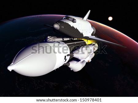 The space ship in outer space \