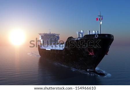 Tanker truck moves in the sea Tanker truck moves in the sea