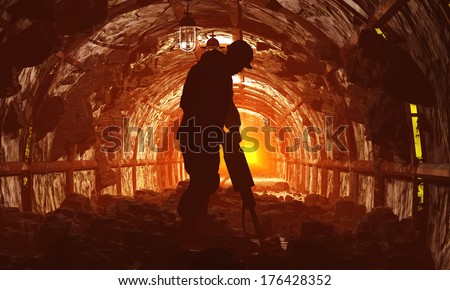 Silhouettes of workers in the mine.