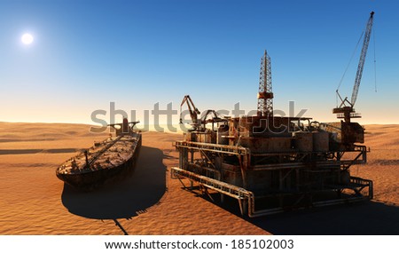 Rusty the oil tanker and the old station in the desert.
