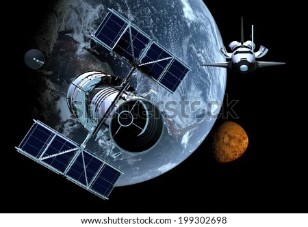 Space station in outer space.\
