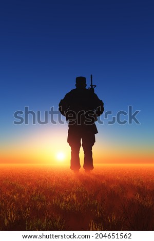 Silhouette of a soldier against the sun.