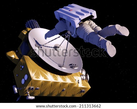 Astronaut in space against a starry sky.