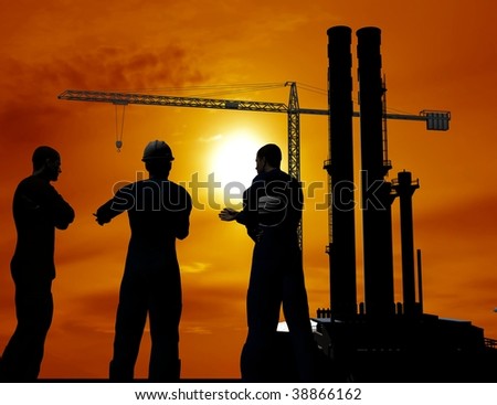Group of the workers on a background of the sky