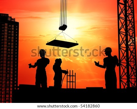 Group of the workers on a background of the sky