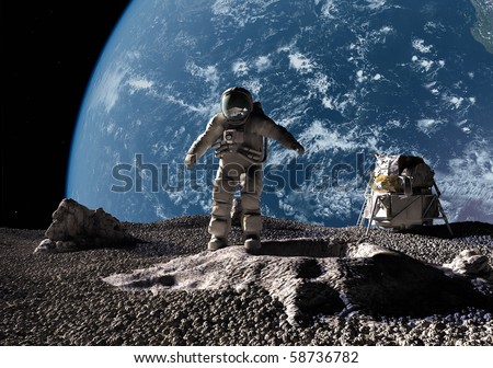 The astronaut on a background of a planet - stock photo