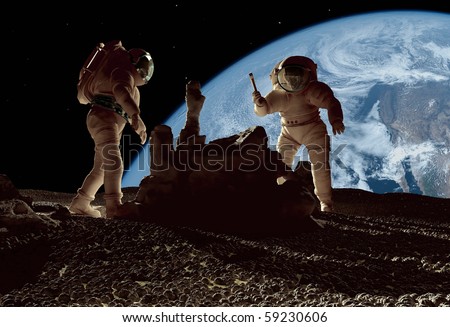 The astronauts on a background of a planet