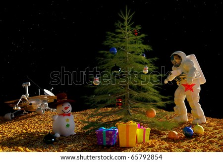 Astronaut dress up a Christmas tree.