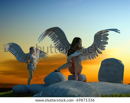 Female angels in the landscape.