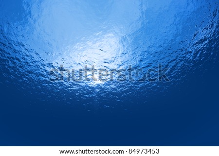 Sunlight under water sea blue background.