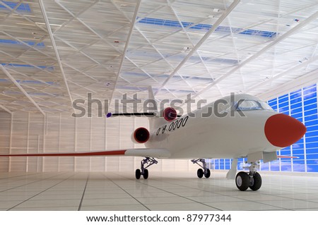 The  passenger aircraft in the hangar.