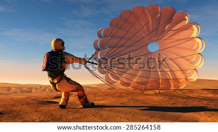 Parachutist a parachute in the sky.