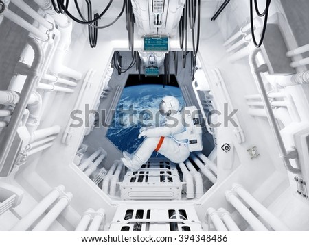 Astronaut sitting inside .\