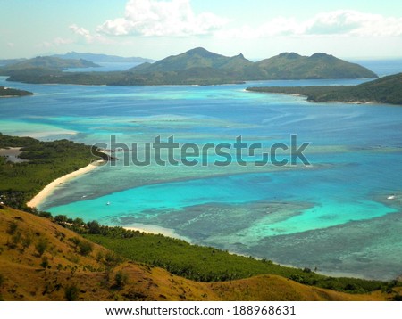 Aerial view of beach paradise, Fiji Islands.