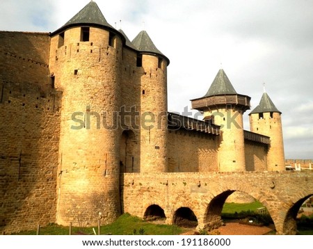 Beautiful castle gate towers bridge in France.