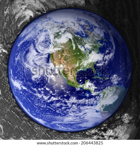 Unusual button Earth day planet ocean background. Elements of this image furnished by NASA.