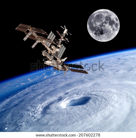 Earth satellite space station spaceship background. Elements of this image furnished by NASA.
