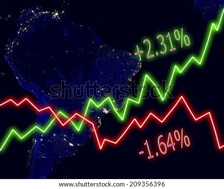 Brazil map stock market chart numbers graph background. Elements of this image furnished by NASA.
