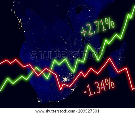 South Africa map stock market chart numbers graph. Elements of this image furnished by NASA.