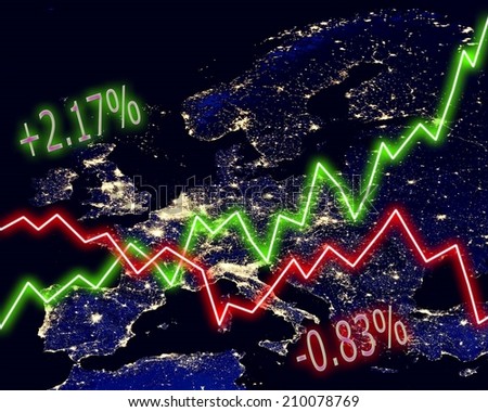 Europe map stock market chart numbers graph background. Elements of this image furnished by NASA.