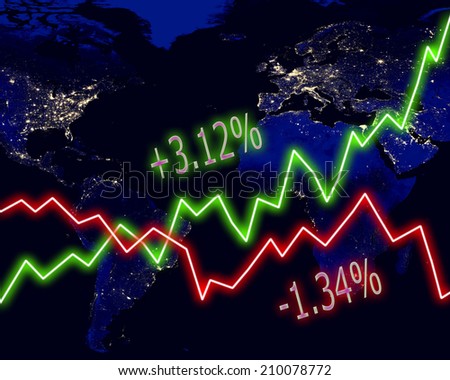 World map stock market chart numbers graph background. Elements of this image furnished by NASA.