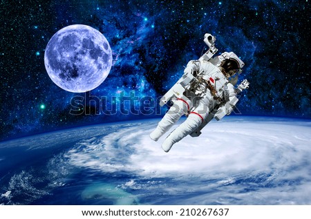 Astronaut moon Earth space starred sky stars. Elements of this image furnished by NASA.