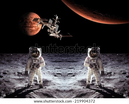 Astronauts spaceman Moon space spaceship planets. Elements of this image furnished by NASA.