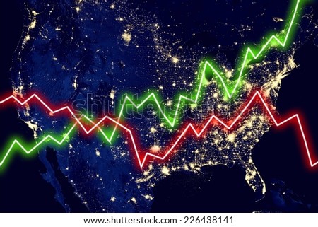 US United States map stock market chart background. Elements of this image furnished by NASA.